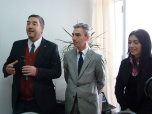 El rector Tamarit, el intendente Meoni y la vicerrectora Danya Tavela